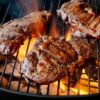 3 Pork Rib Eye Steaks in Chinese Glaze on a BBQ