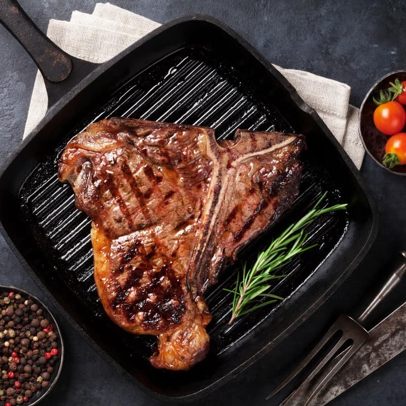 T Bone Steak in a pan