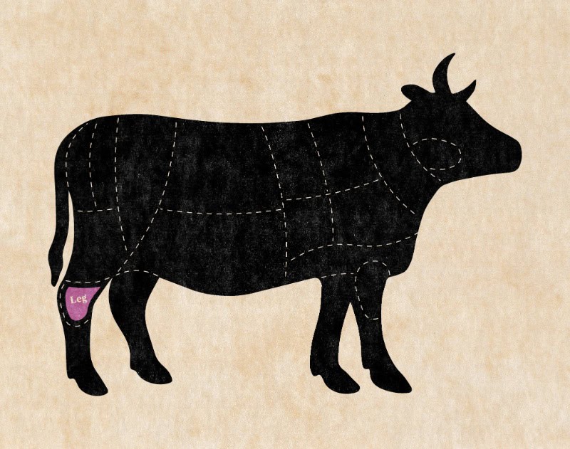 A clear diagram showing the leg cut of a cow - rustic