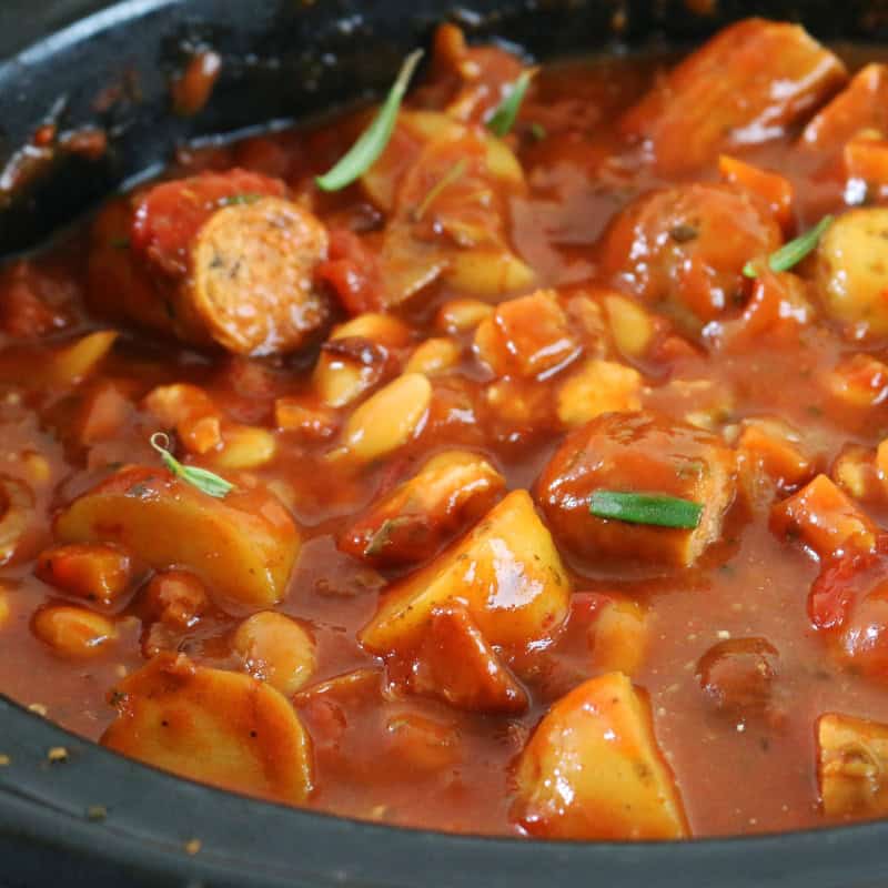 Slow cooked sausage casserole