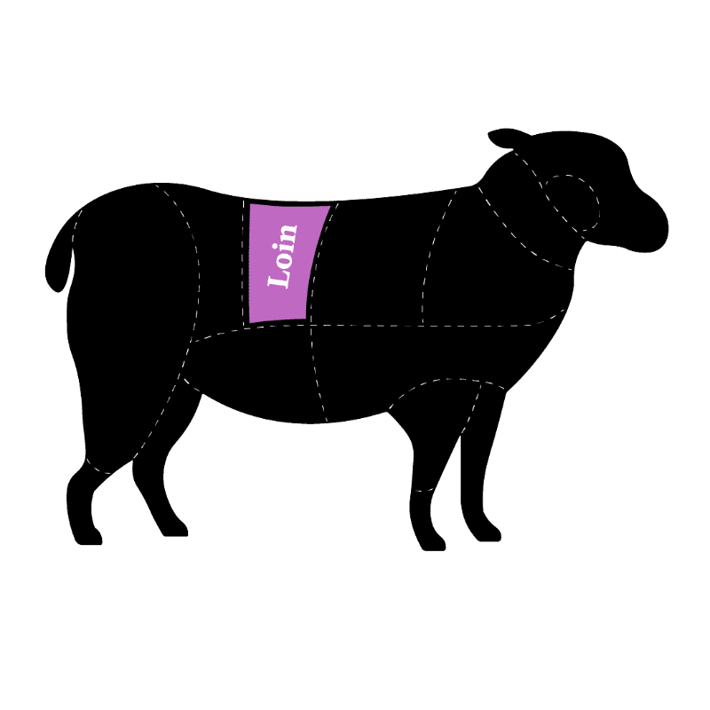 A clear diagram showing the loin cut of a sheep