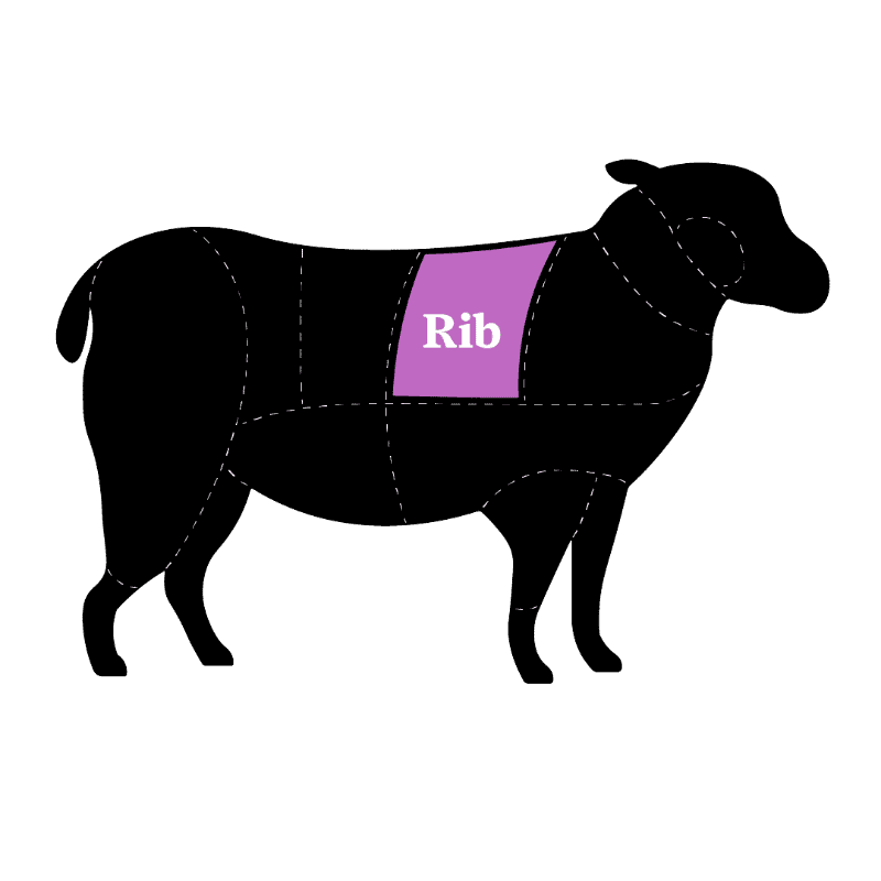 A clear diagram showing the rib cut of a sheep