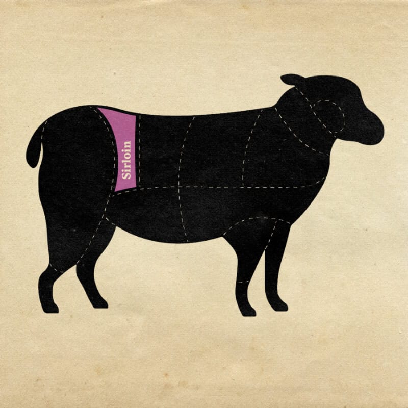 A clear diagram showing the sirloin cut of a sheep - rustic